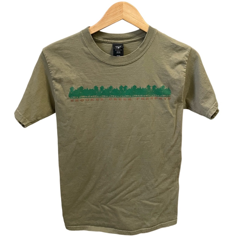 Womens Hanes Graphic Tee Olive 100% Cotton Green Crewneck, Earthy Trees T-Shirt